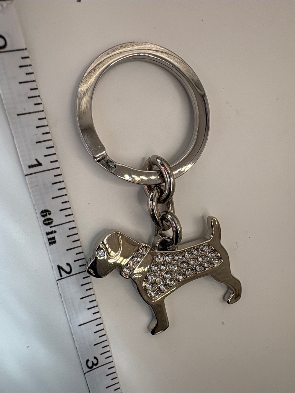 Coach Silver Rhinestone Dog Keychain Charm - Picture 4 of 5